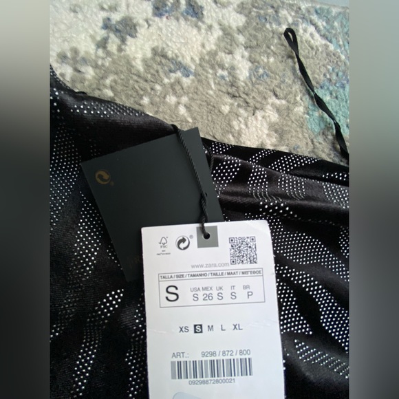 ZARA BLACK & SILVER ONE SHOULDER VELVET MINI DRESS SMALL NWT - Picture 14 of 14